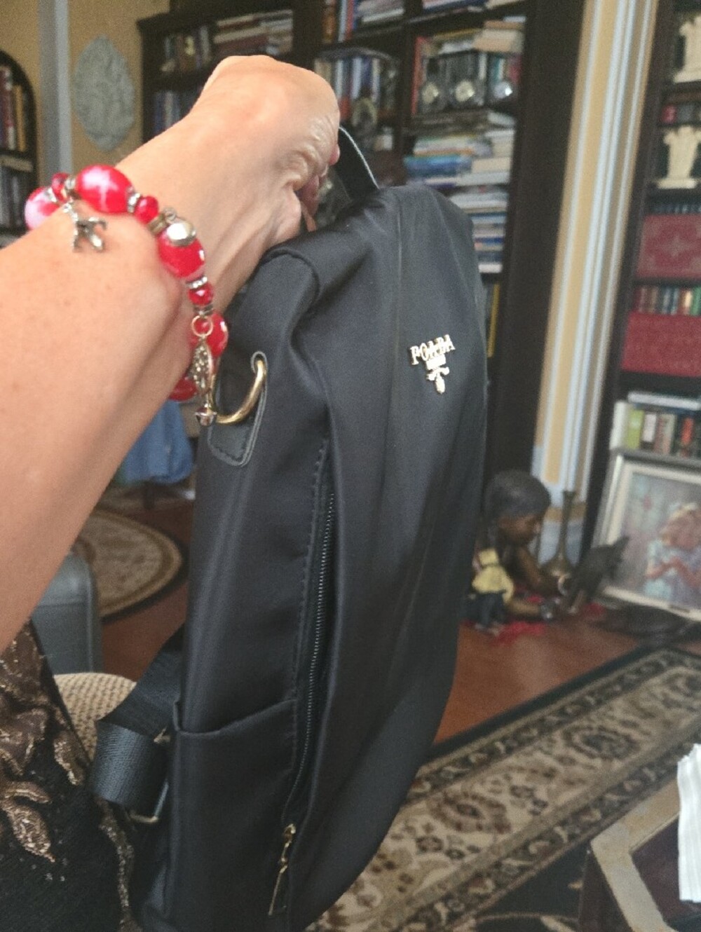 Black Nylon Backpack Bag with Gold Accents Safe And Stylish Travel - Picture 5 of 9
